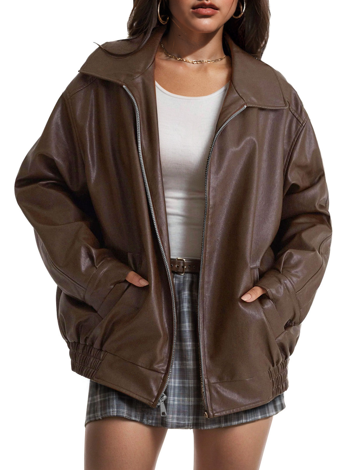 Oversized Relaxed Moto Jacket – Notch Collar & Pockets