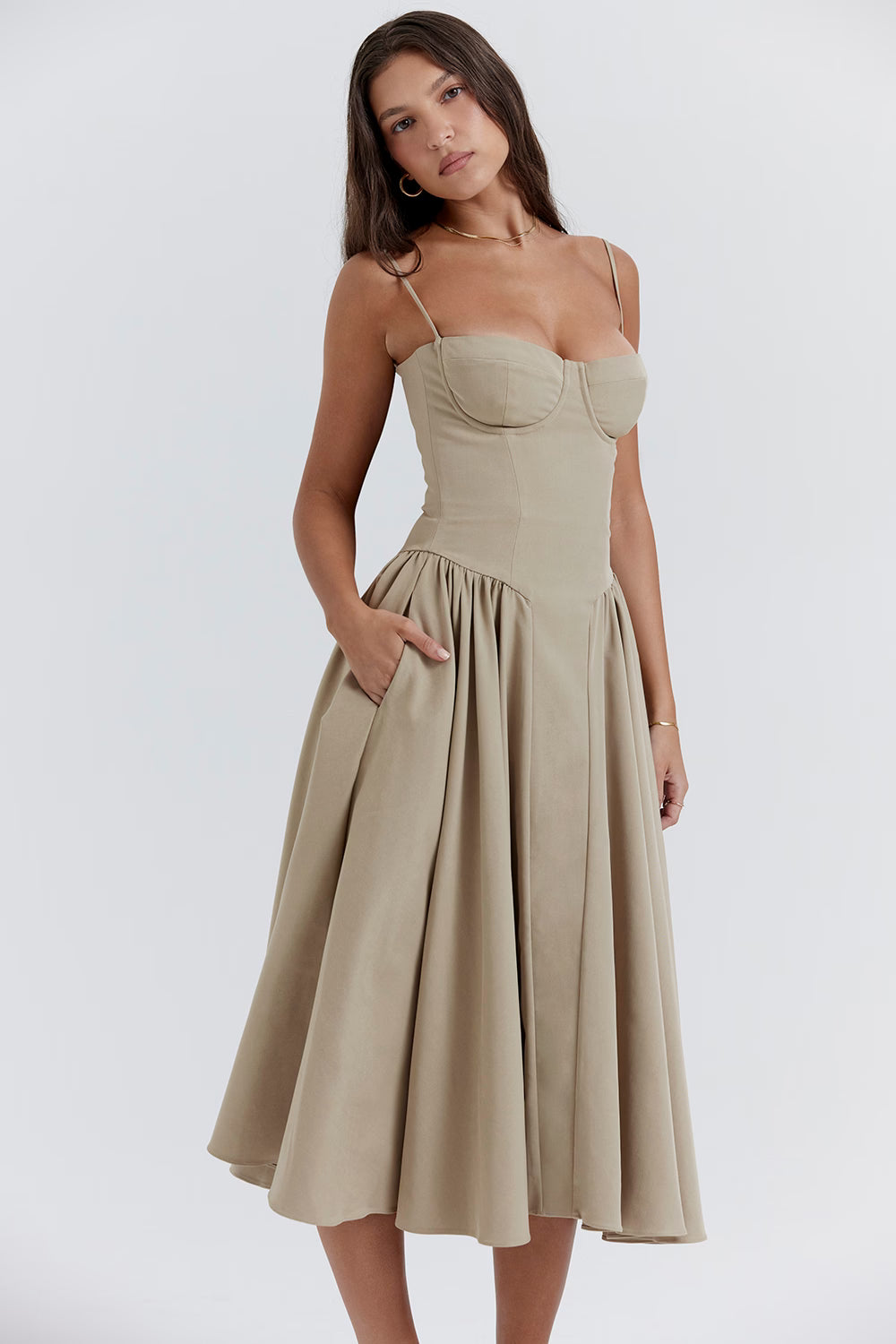 Samaria Midi Dress - Taupe