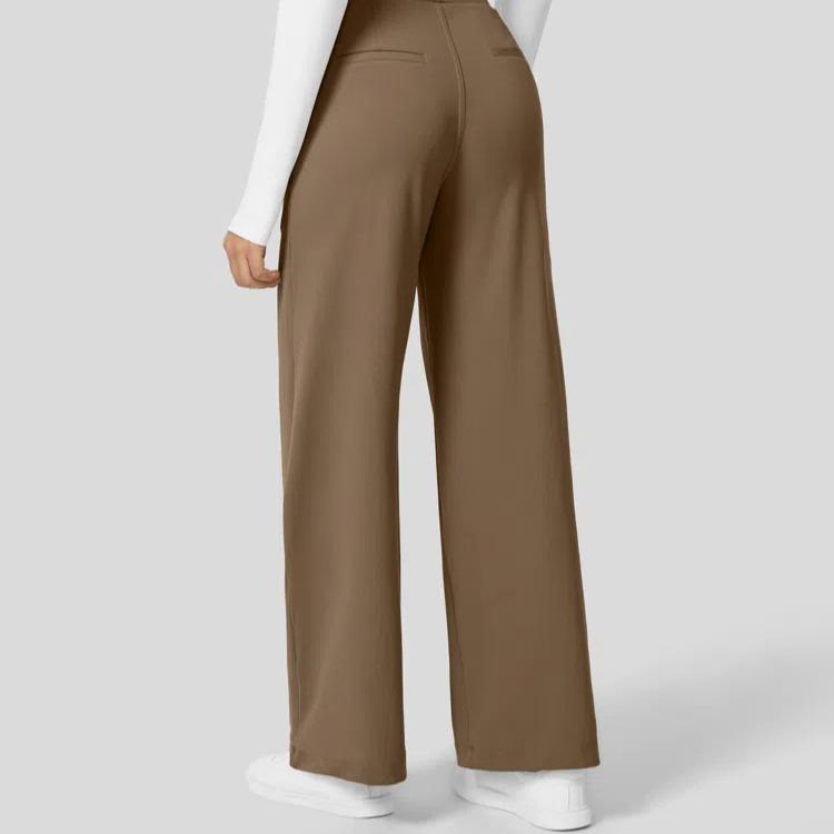 Flex High Waisted Plicated Side Pocket Straight Leg Work Pants