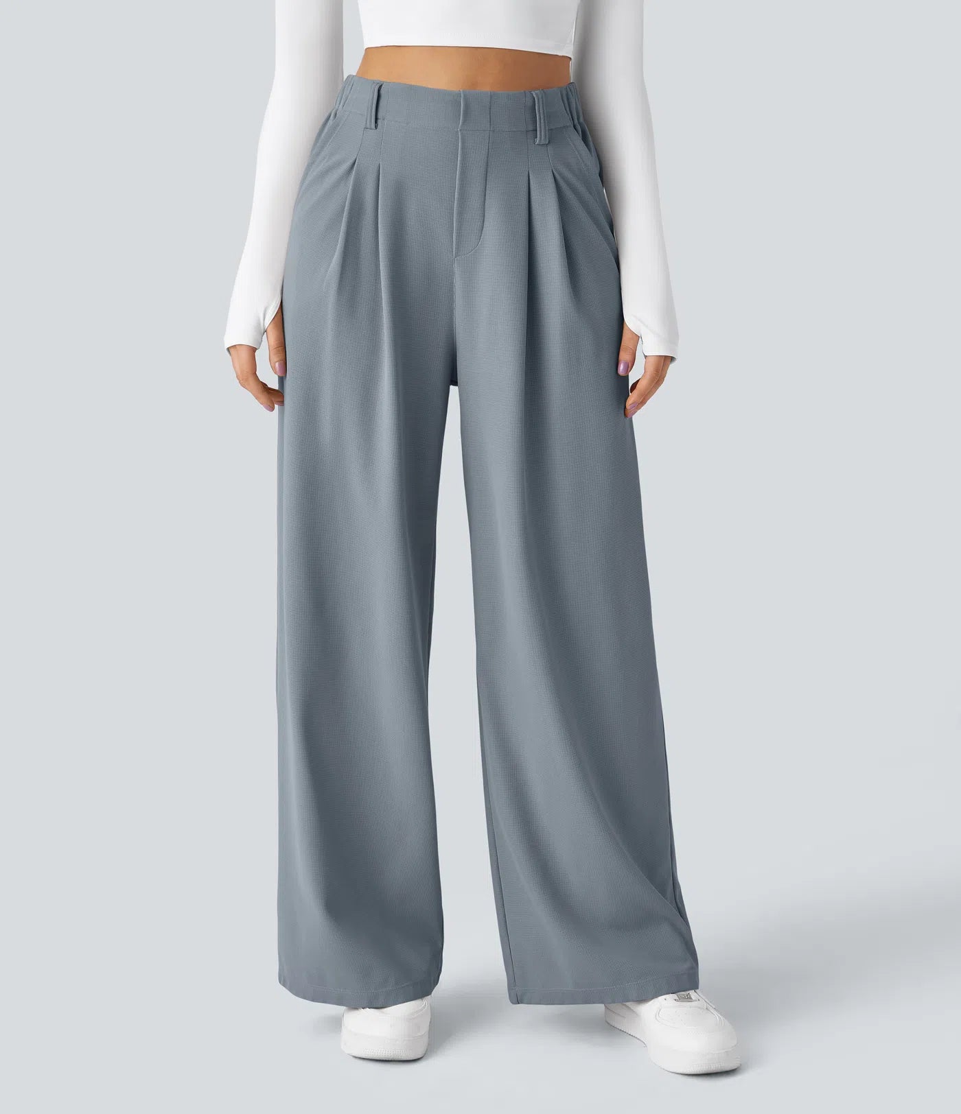 Embossed Wide-Leg Tailored Pants – High-Waist Fit