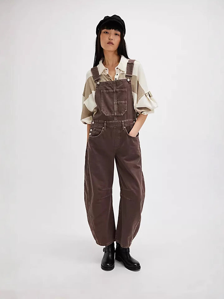 Wide-leg denim overalls - Relaxed Fit, Utility Pockets
