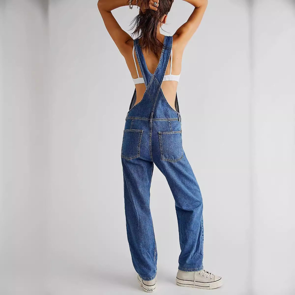 Wide-leg denim overalls - Relaxed Fit, Utility Pockets