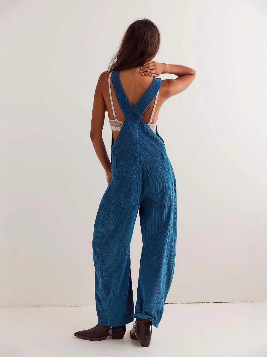 Wide-leg denim overalls - Relaxed Fit, Utility Pockets