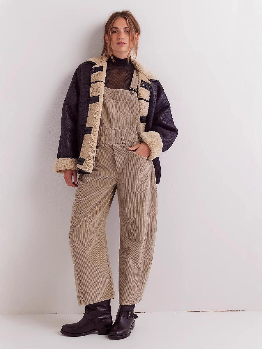 Wide-leg denim overalls - Relaxed Fit, Utility Pockets