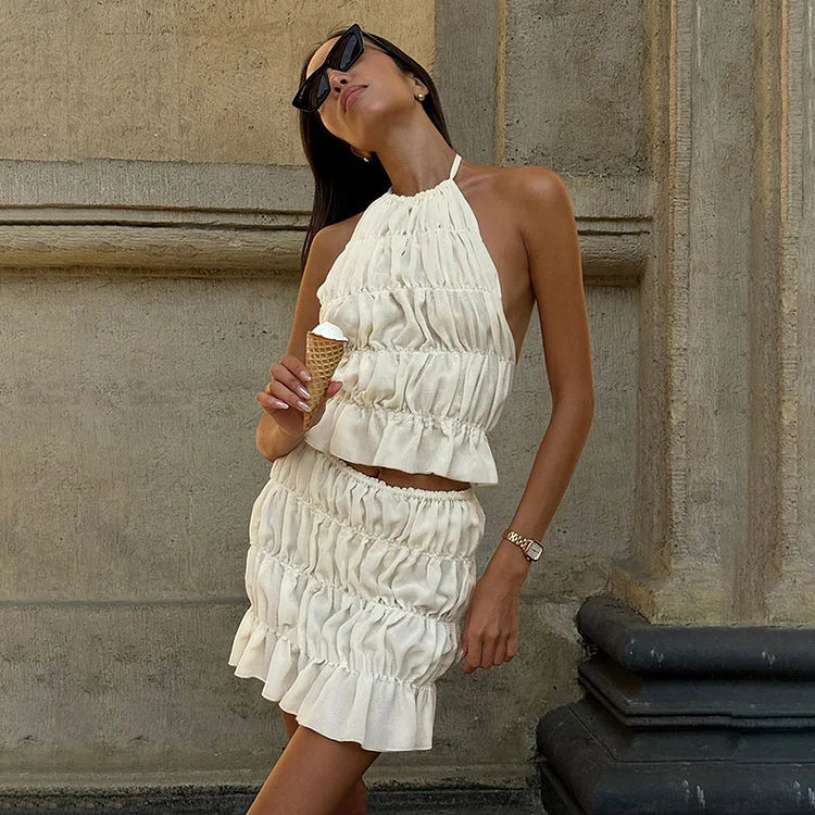 Alanna | Pleated Backless Two-Piece Set – Modern Effortless Elegance