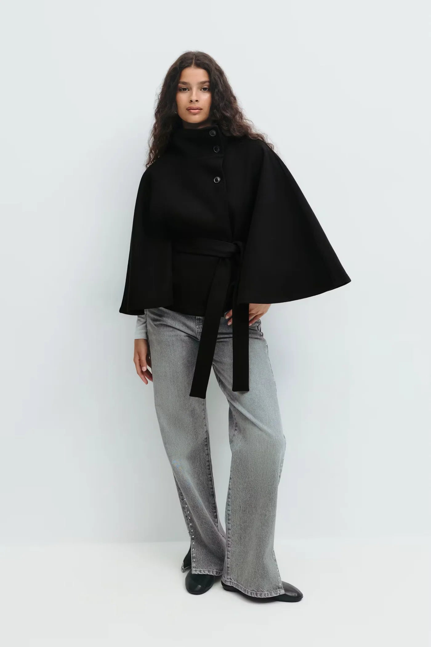 Belted High-Neck Cape – One Size Oversized Fit