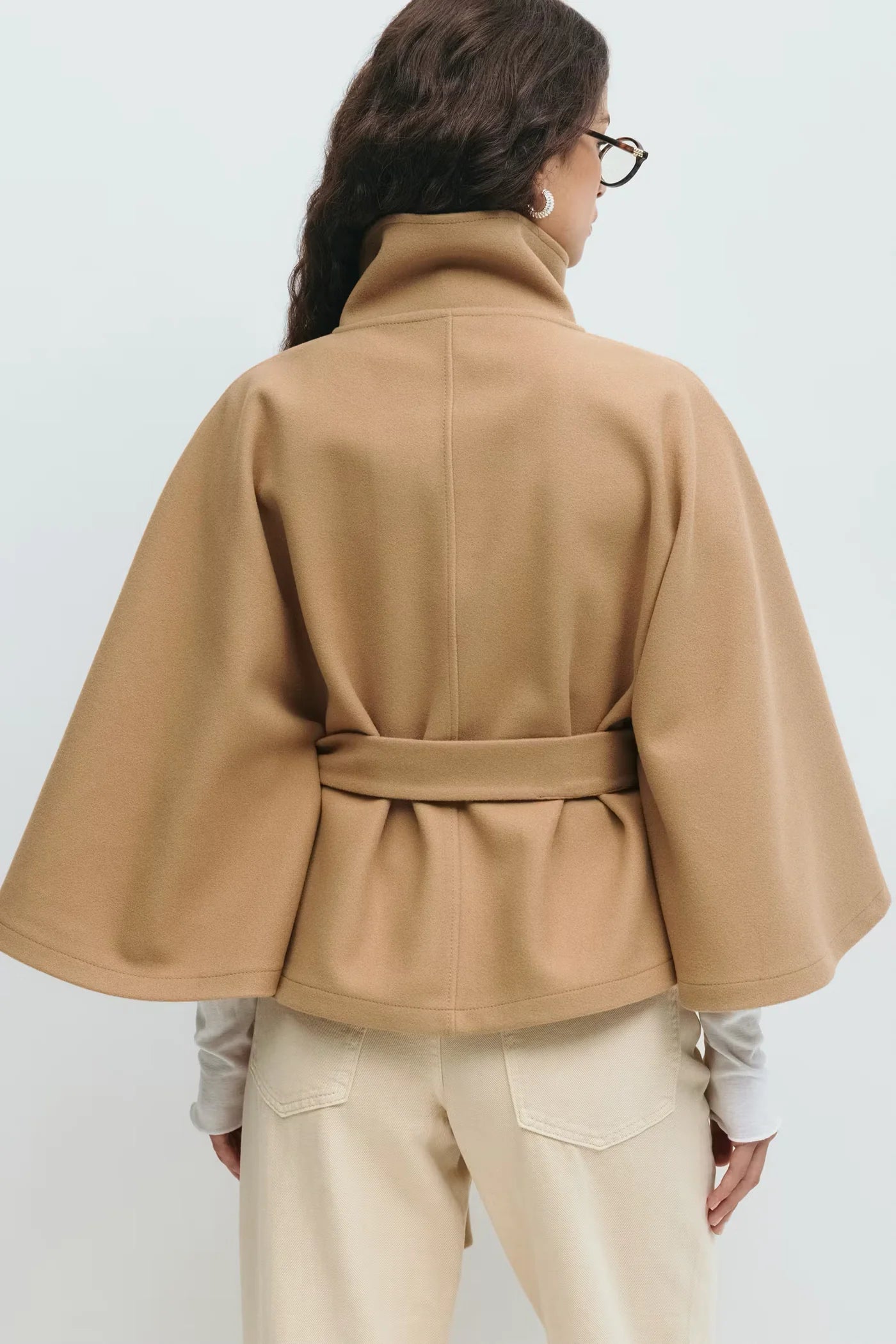 Belted High-Neck Cape – One Size Oversized Fit