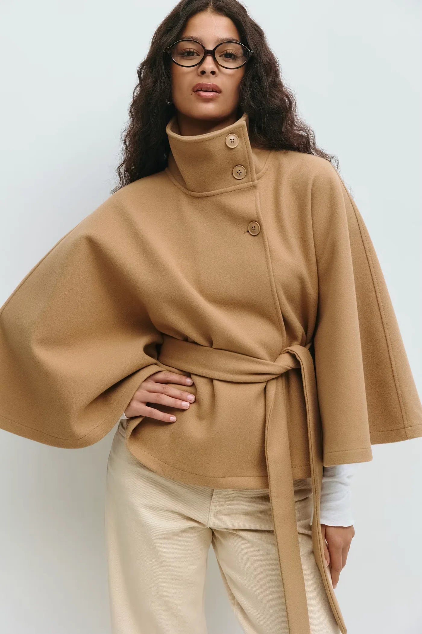 Belted High-Neck Cape – One Size Oversized Fit