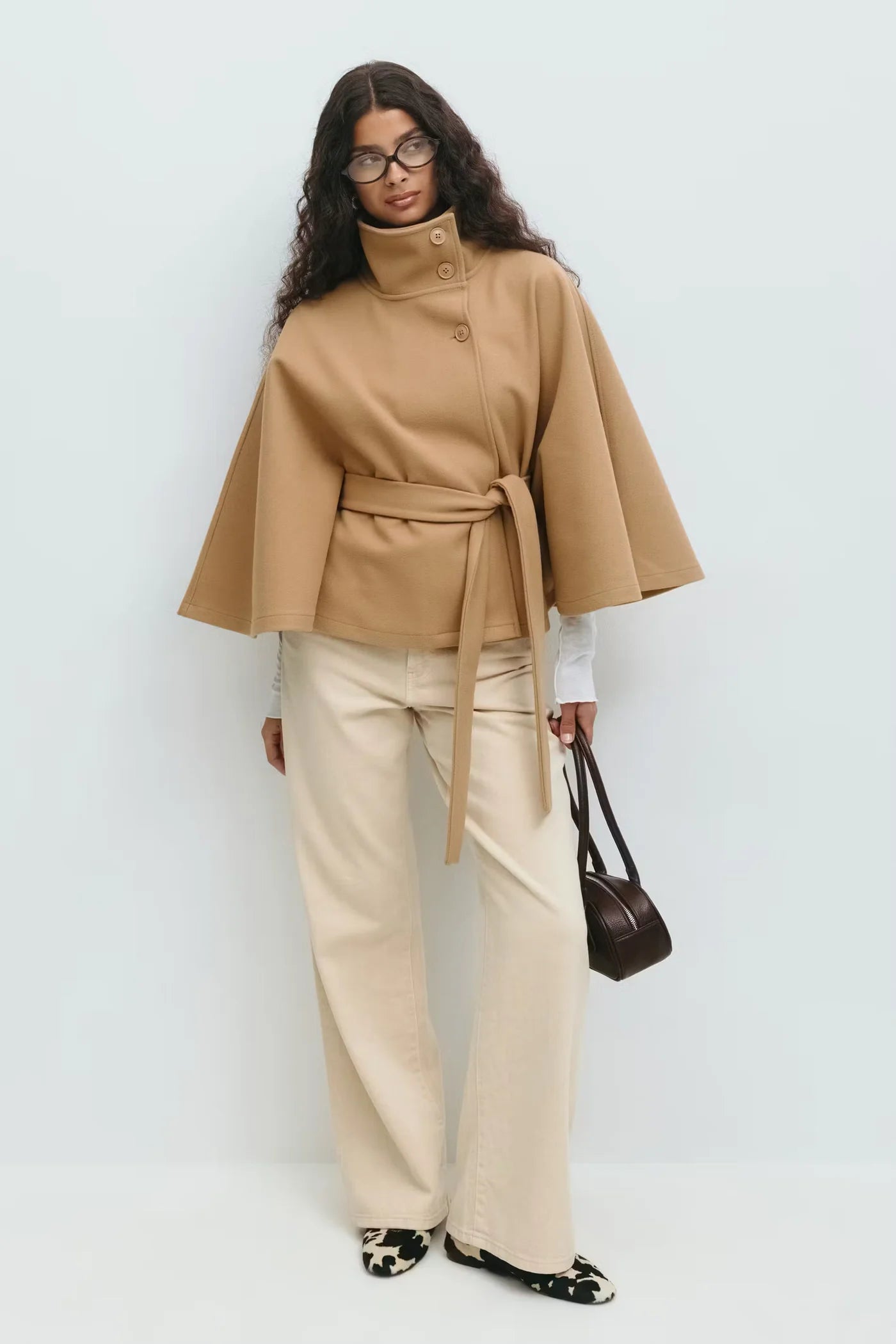 Belted High-Neck Cape – One Size Oversized Fit