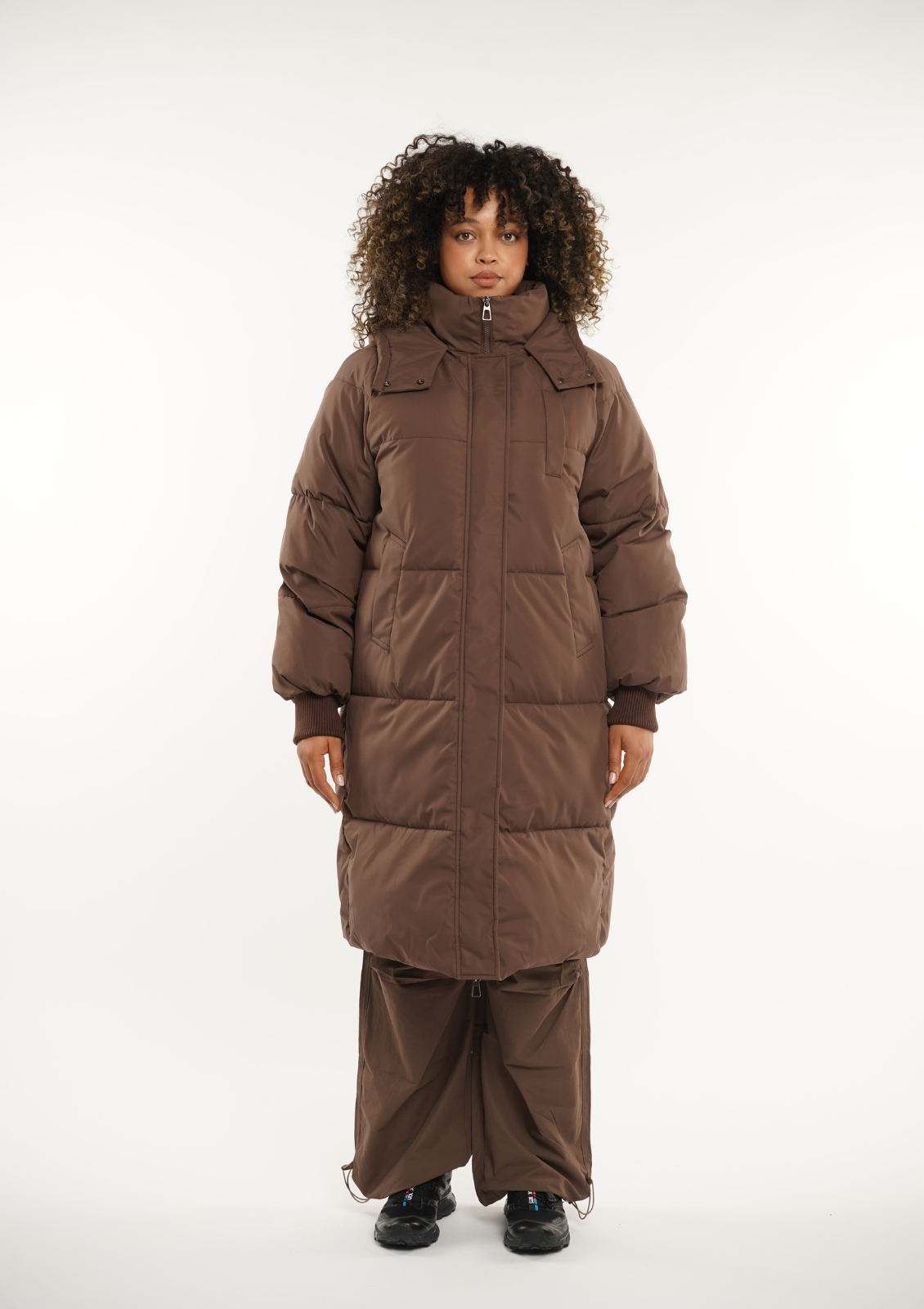 Hooded Long Puffer – Warm Hood & Deep Patch Pockets