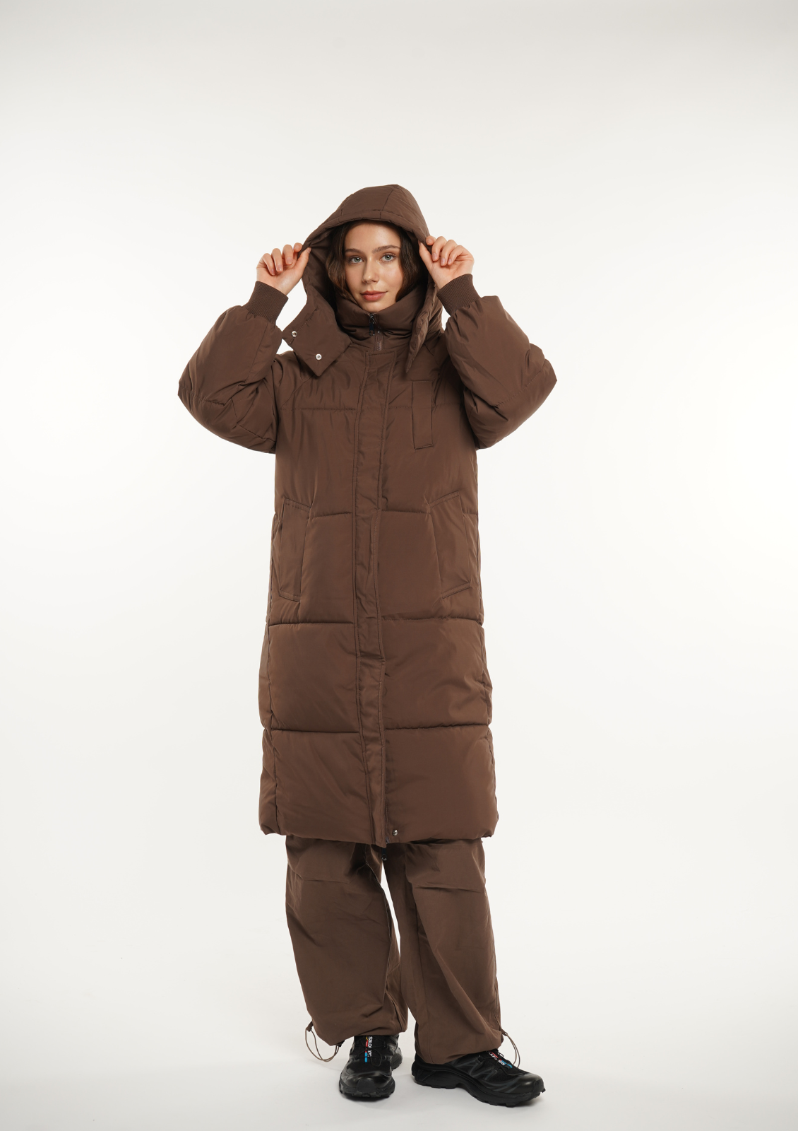 Hooded Long Puffer – Warm Hood & Deep Patch Pockets
