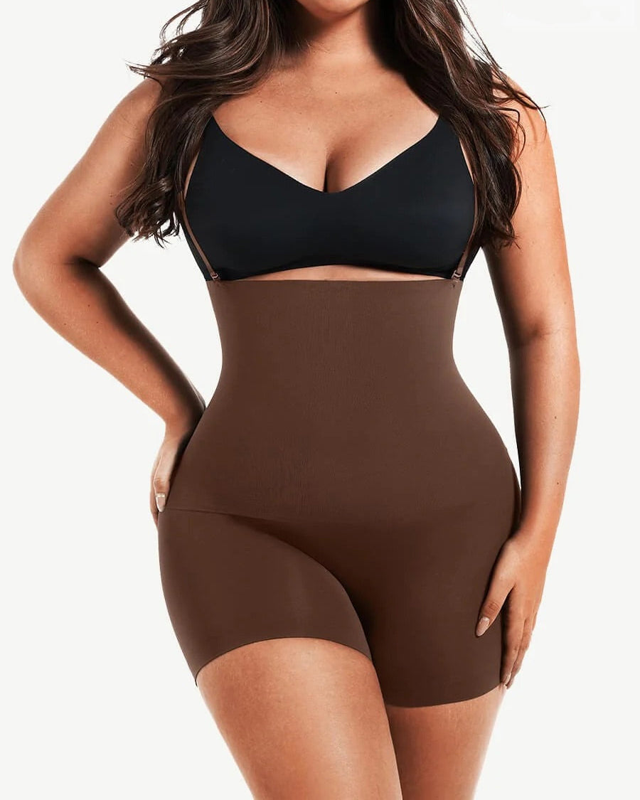 Nahtlose Hoch Taillierte Bauchkontroll Shapewear Shorts für Damen mit Abnehmbaren Trägern