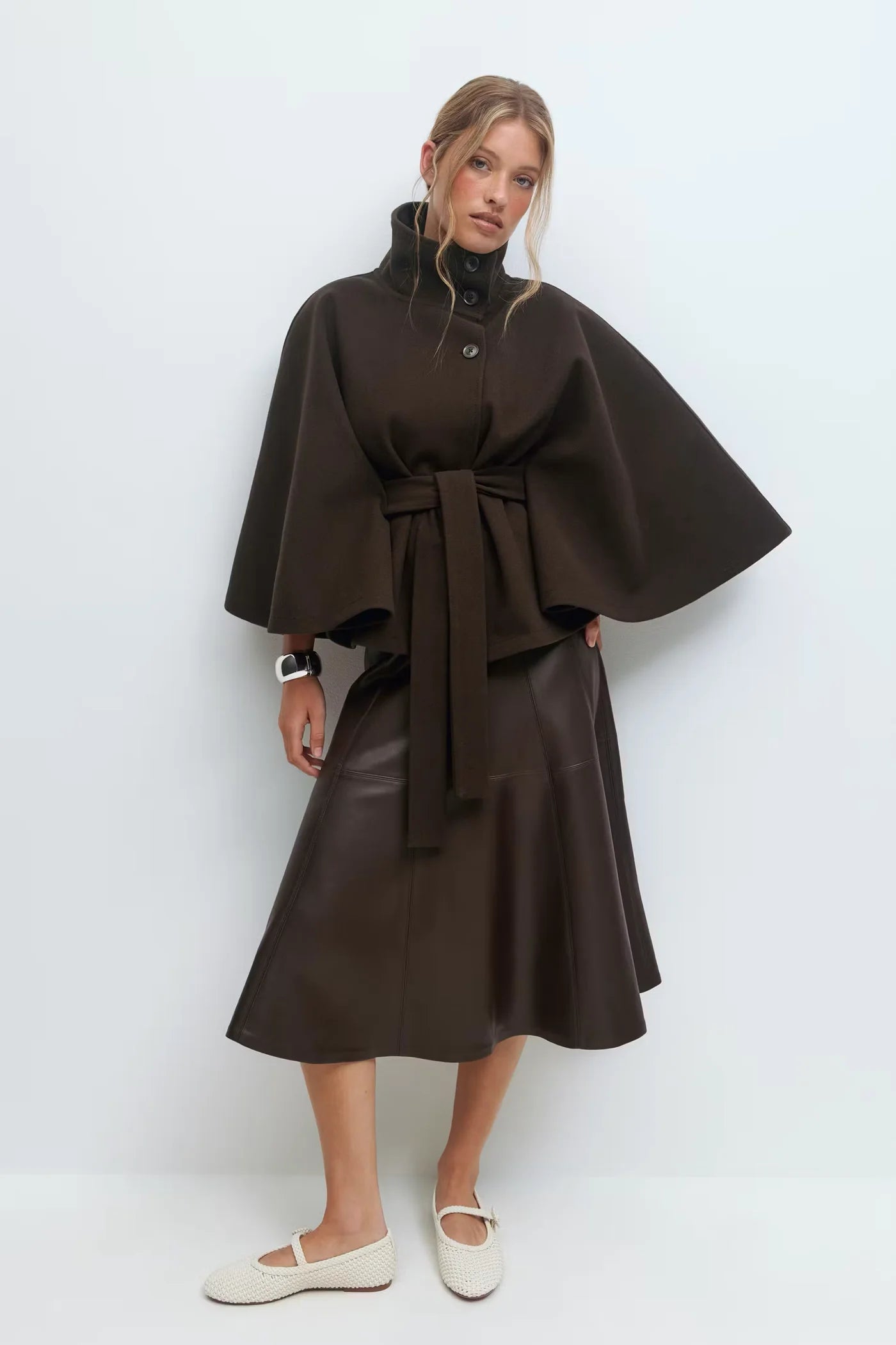 Belted High-Neck Cape – One Size Oversized Fit