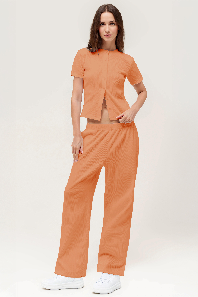 Short-Sleeve Button Top & Wide-Leg Trousers Set - Clean Minimal