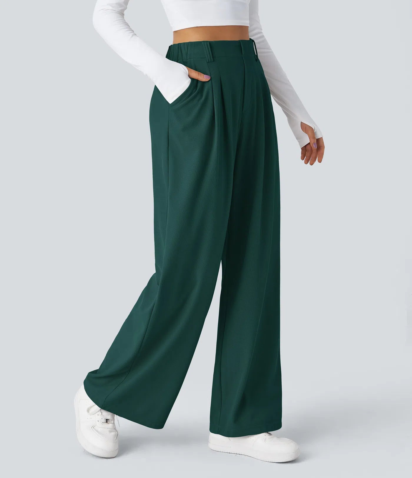 Embossed Wide-Leg Tailored Pants – High-Waist Fit