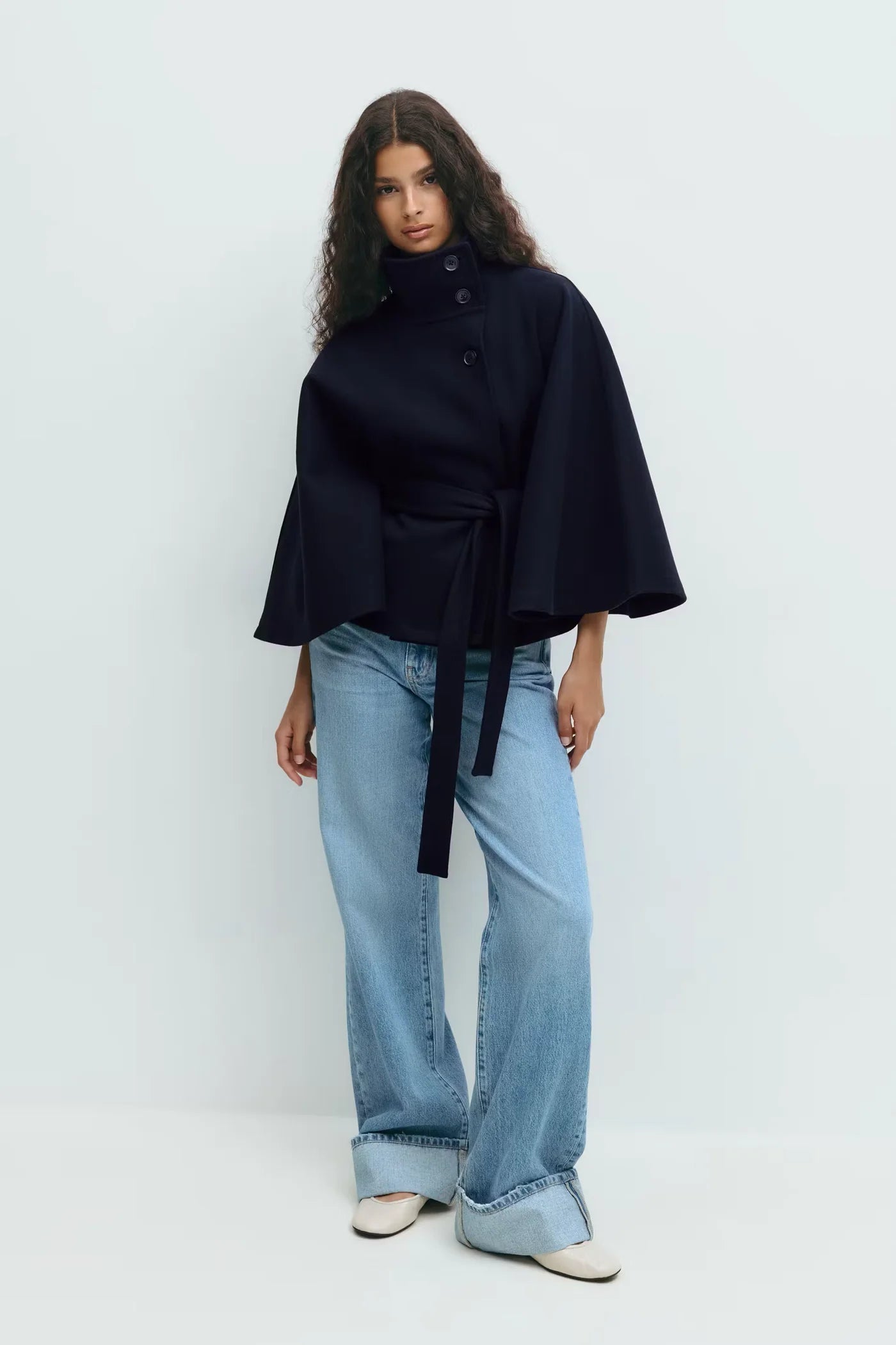 Belted High-Neck Cape – One Size Oversized Fit