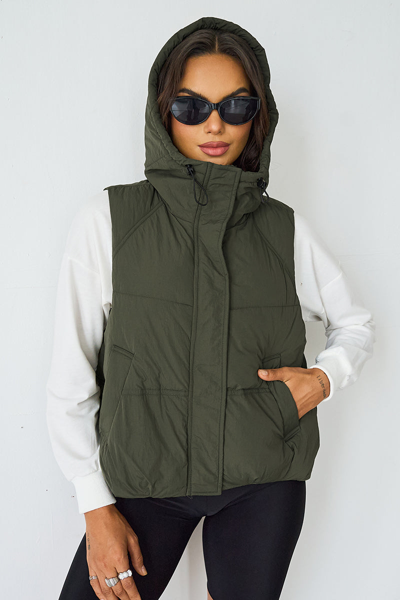 Fall & Winter Hooded Thermal Vest – Zip & Button, Loose Fit
