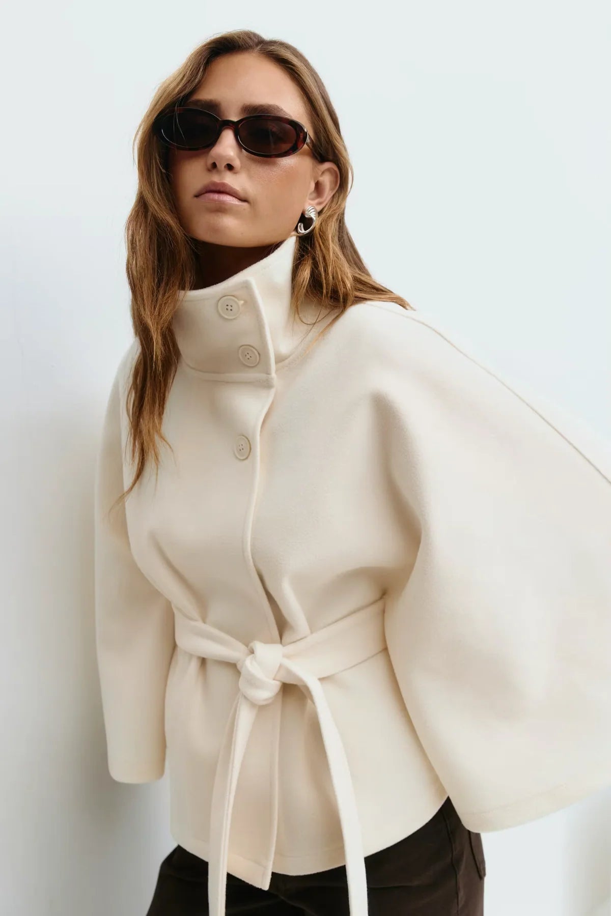 Belted High-Neck Cape – One Size Oversized Fit